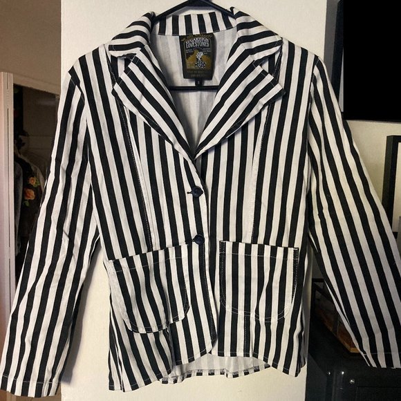 Sugarhigh Lovestoned White & Black Striped Cotton Jacket - Picture 2 of 4